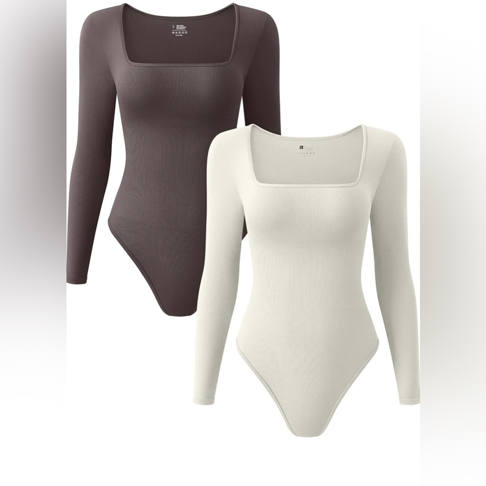 Women's 2 Piece Bodysuits Ribbed One Piece
Square Neck Long Sleeve Tops